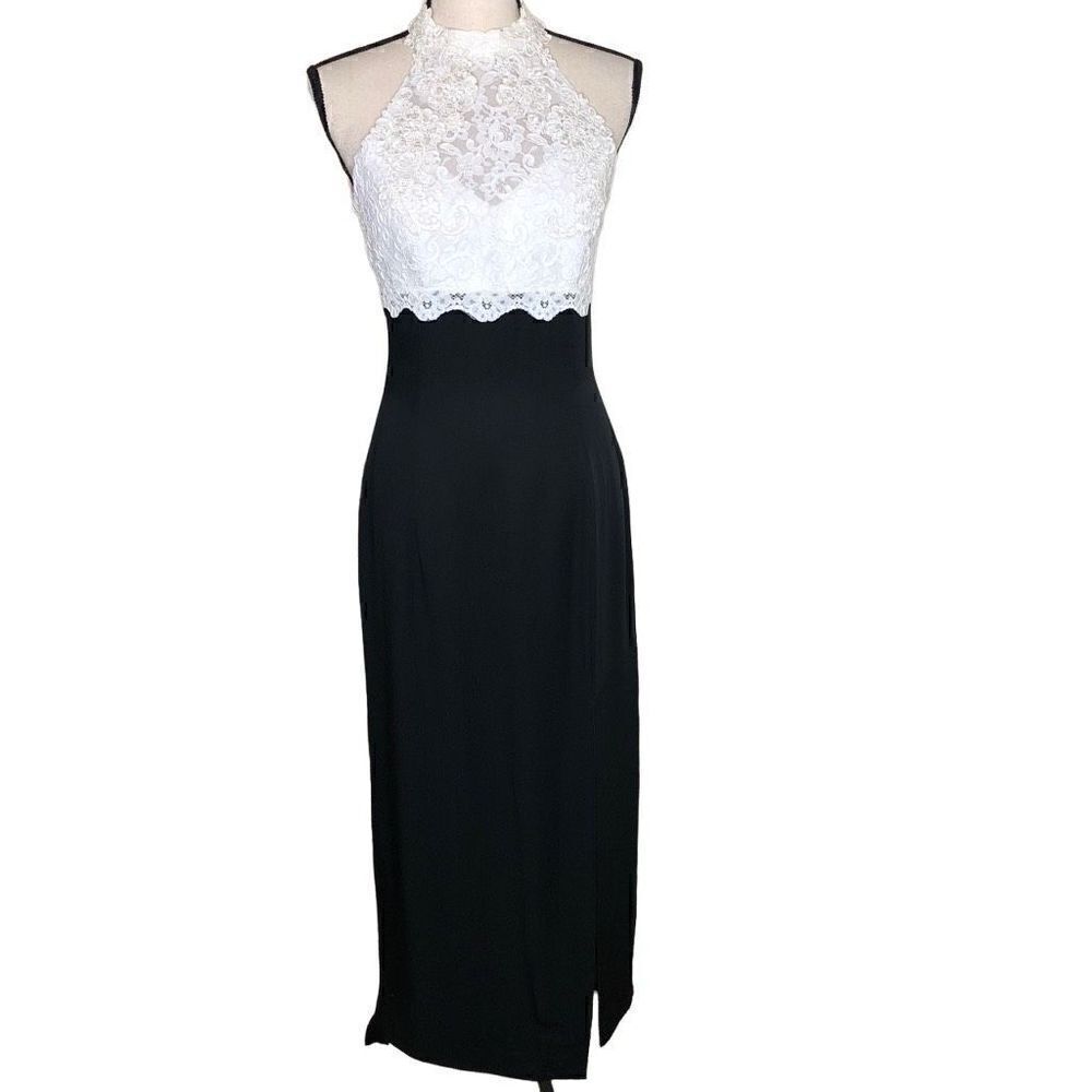 Vintage Dave & Johnny‎ Black Dress with White Soutache Lace Bodice